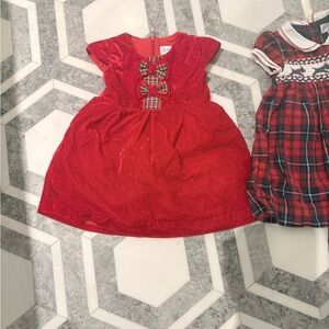 Rachel Riley Red Velvet Kids Dress with Plaid Accents